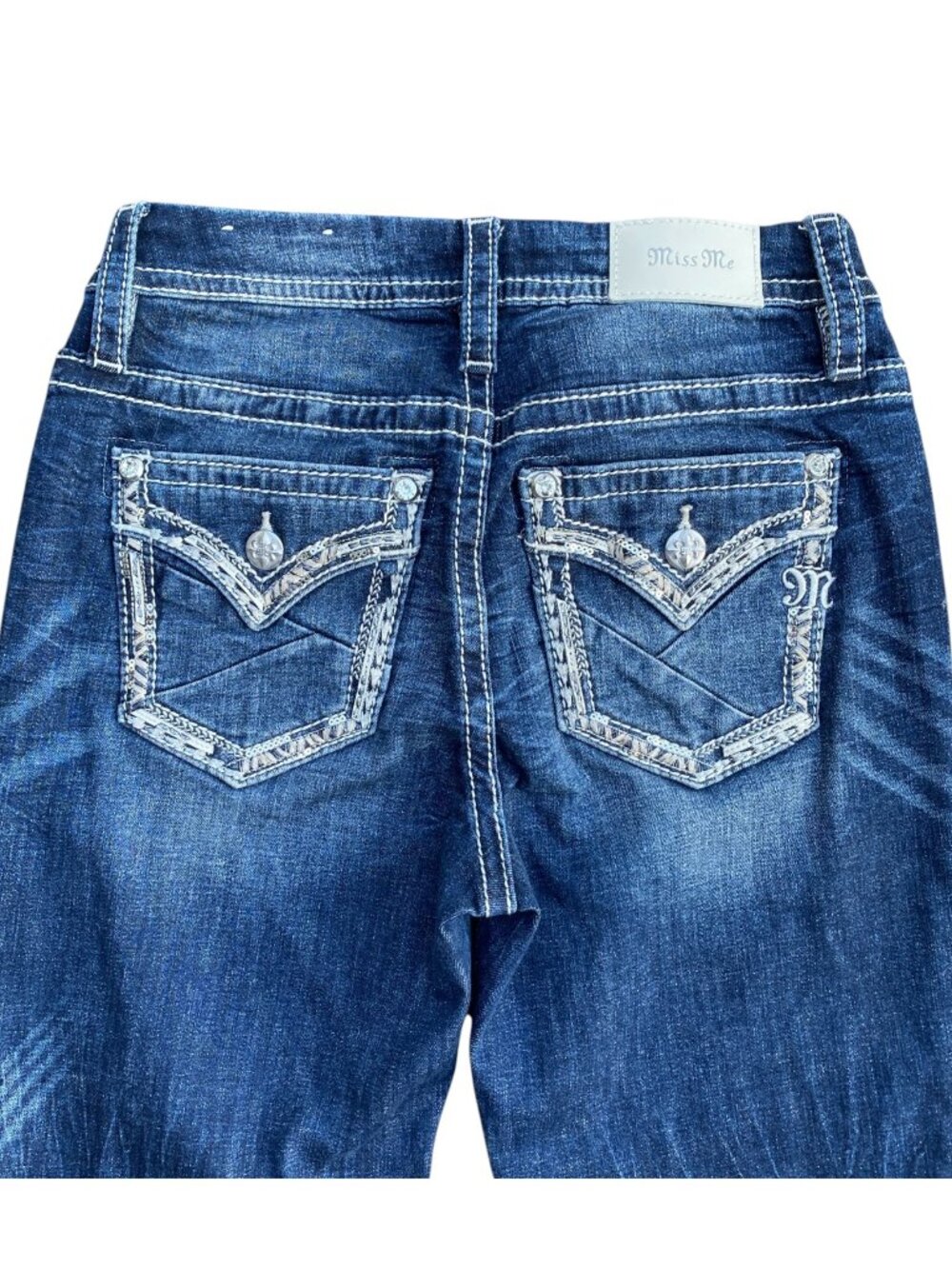 Miss Me Y2K Curvy Bootcut Jeans Flap Pockets Rhinestone Thick Stitch Mid-Rise-27